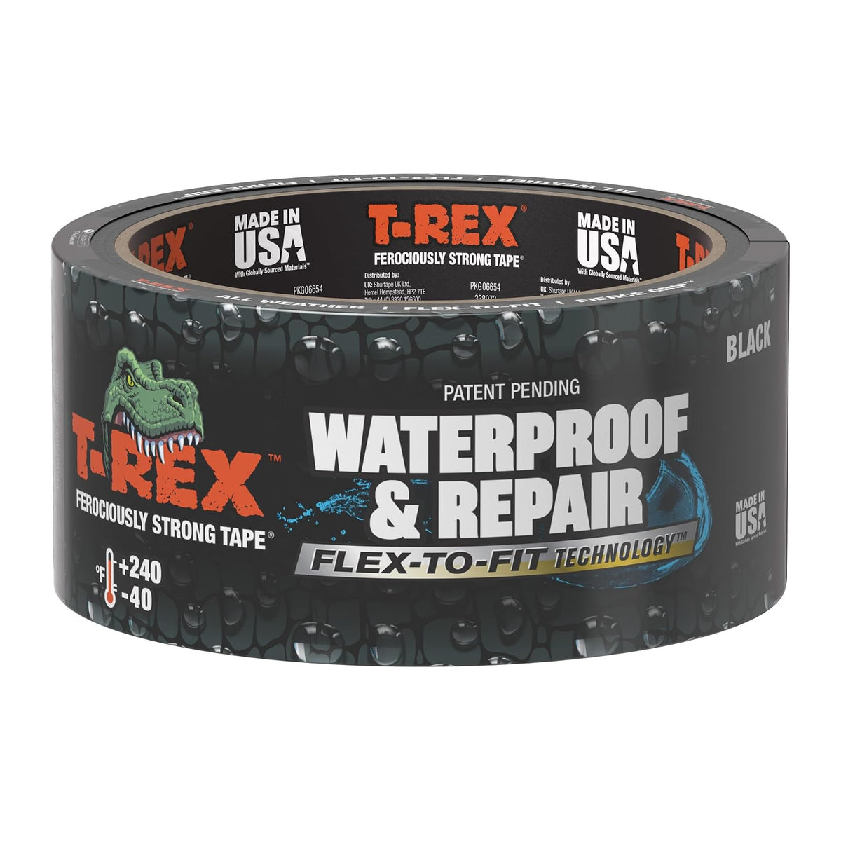T-Rex - Cinta impermeable flexible – Cinta impermeable adhesiva resistente para reparación, fugas, parches en el techo, resistencia a la intemperie extrema y a los rayos UV, color negro, 48 mm x 9,14
