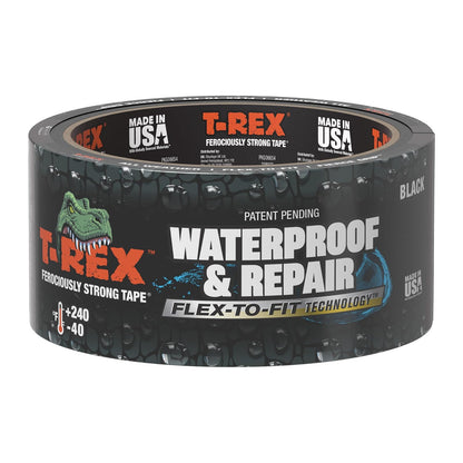T-Rex - Cinta impermeable flexible – Cinta impermeable adhesiva resistente para reparación, fugas, parches en el techo, resistencia a la intemperie extrema y a los rayos UV, color negro, 48 mm x 9,14