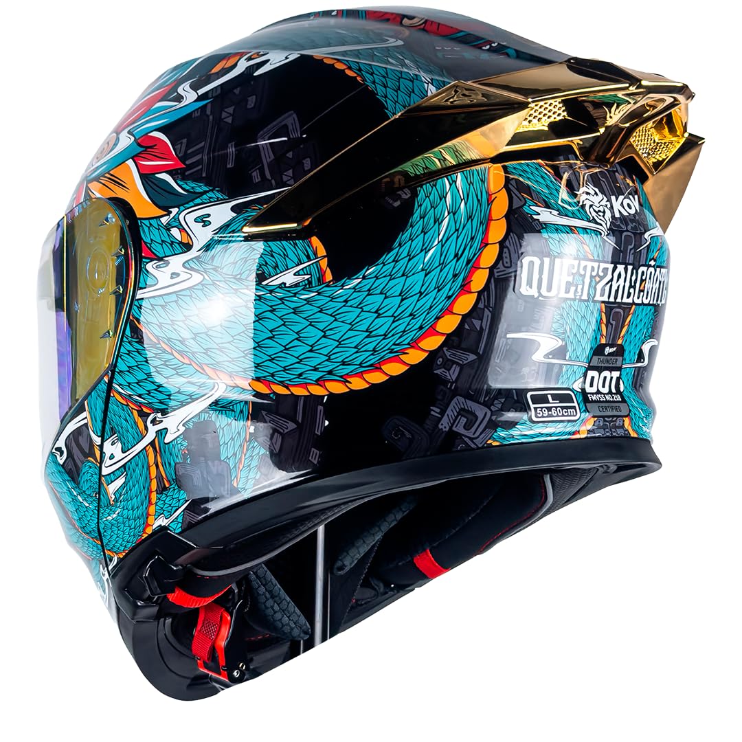 KOV Casco Thunder Quetzalcoatl Verde Abatible Dot Talla L