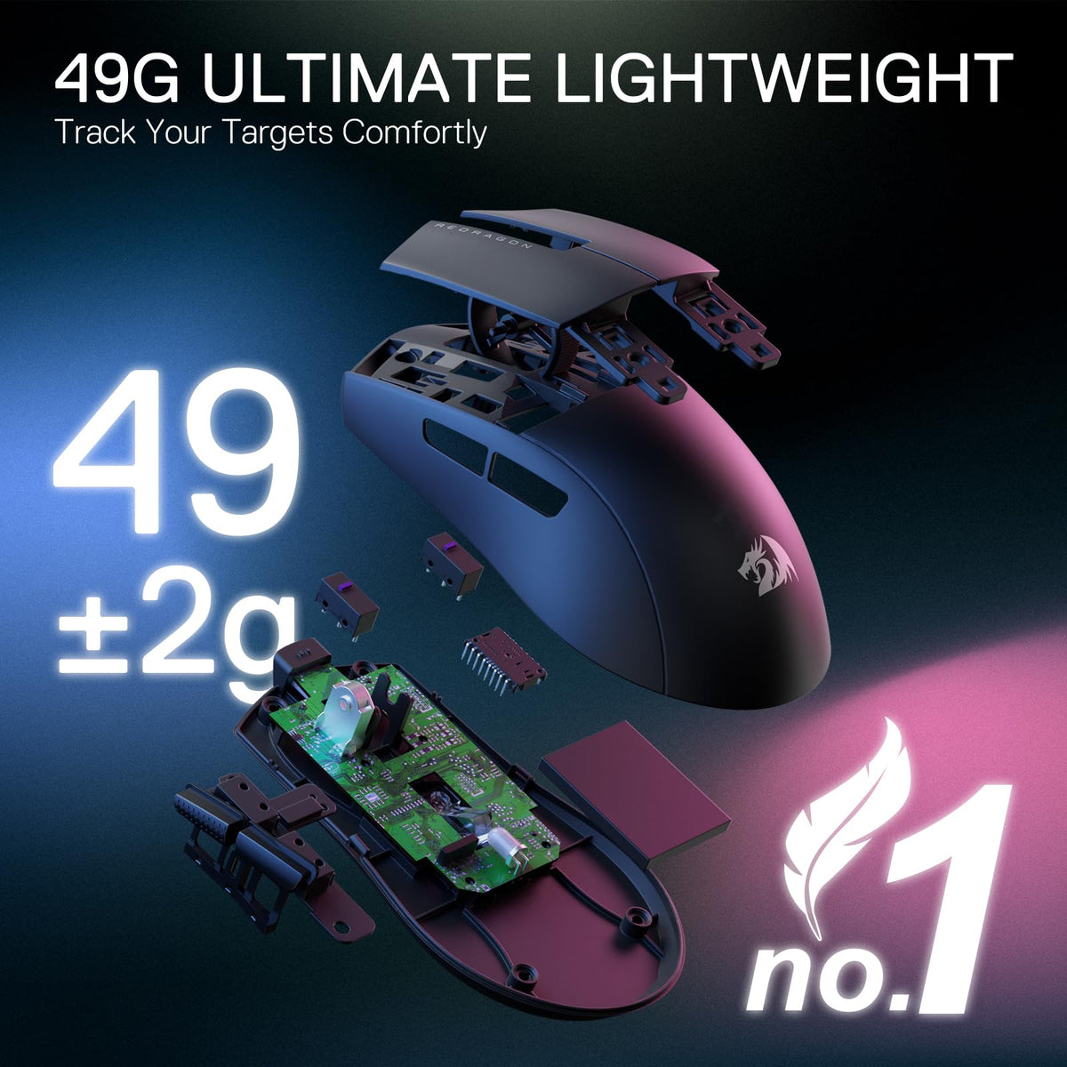 Redragon Mouse Gamer K1ng, Triple Conexión, 26,000 dpi 49 Gramos, Inalámbrico, Cableado, Bluetooth.