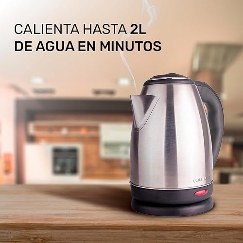 TAURUS CARONTE | Hervidor Eléctrico 2L de Acero Inoxidable | Ebullición Rápida en Minutos | Seguro, Durable y con Apagado Automático | Ideal para Té, Café y Cocina Diaria