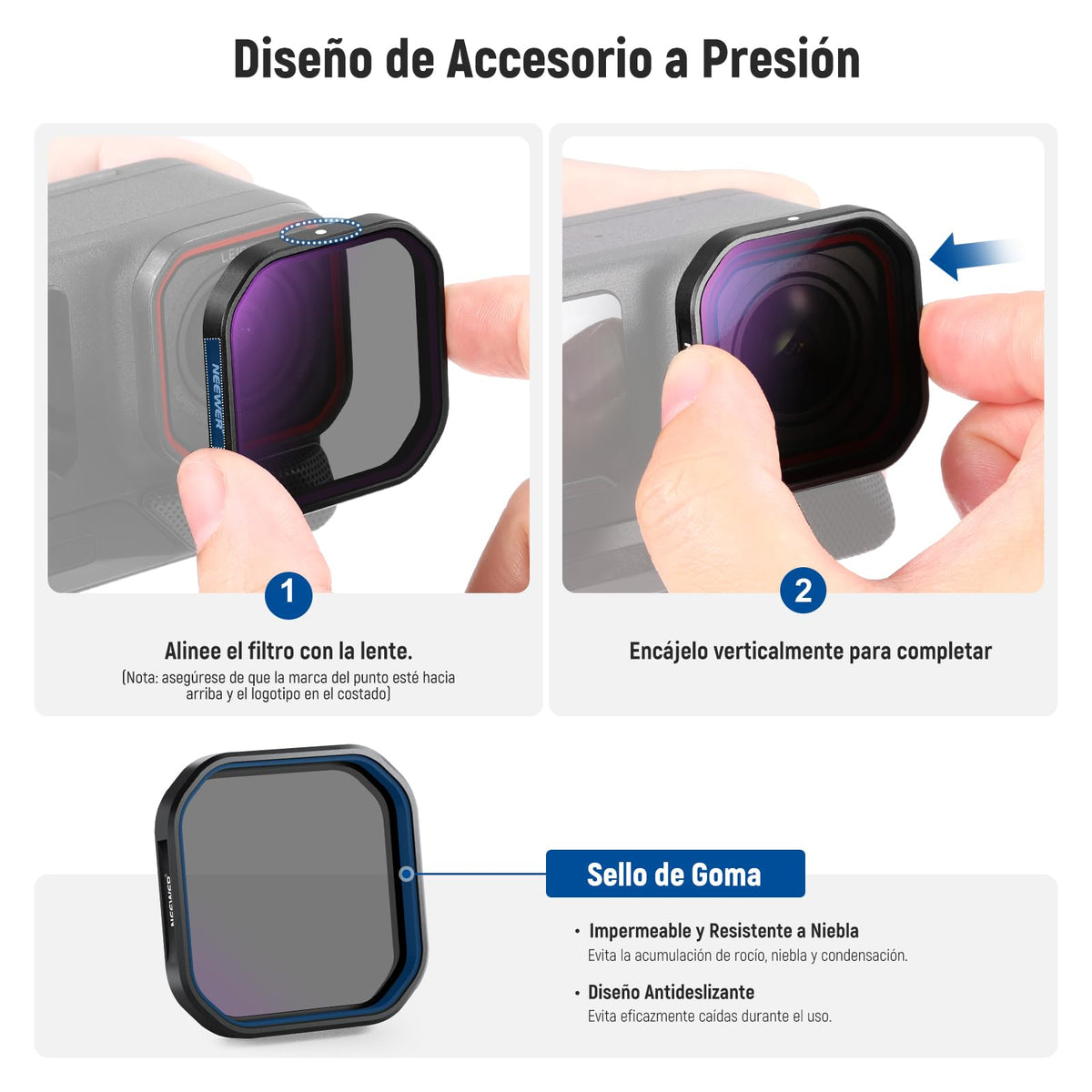 NEEWER 4 Filtro ND Polarizador Compatible con Insta360 Ace Pro 2, ND8/PL+ND16/PL+ND32/PL+ND64/PL, Accesorio NO Compatible con Versión Actualizada del Protector Lente Octogonal Redondo Rediseñado, FL91