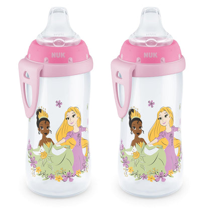 NUK Active Sippy Cup, 10 onzas, paquete de 2, Disney Princess, sin BPA, boquilla suave, taza a prueba de derrames