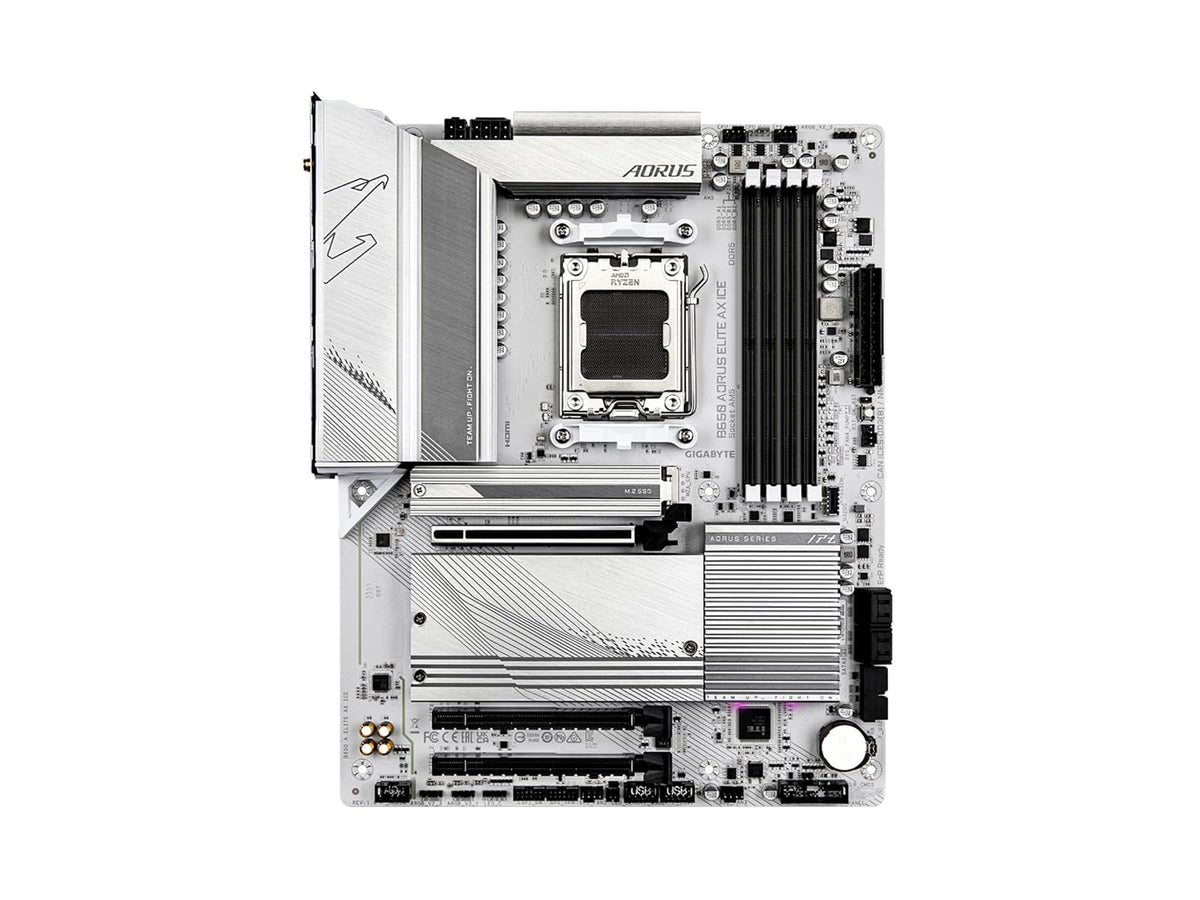 GIGABYTE B650M AORUS Elite AX Ice Motherboard Micro-ATX AM5, DDR5, PCIe 5.0, Triple M.2, WiFi 6E, 2.5GbE LAN, Snow White
