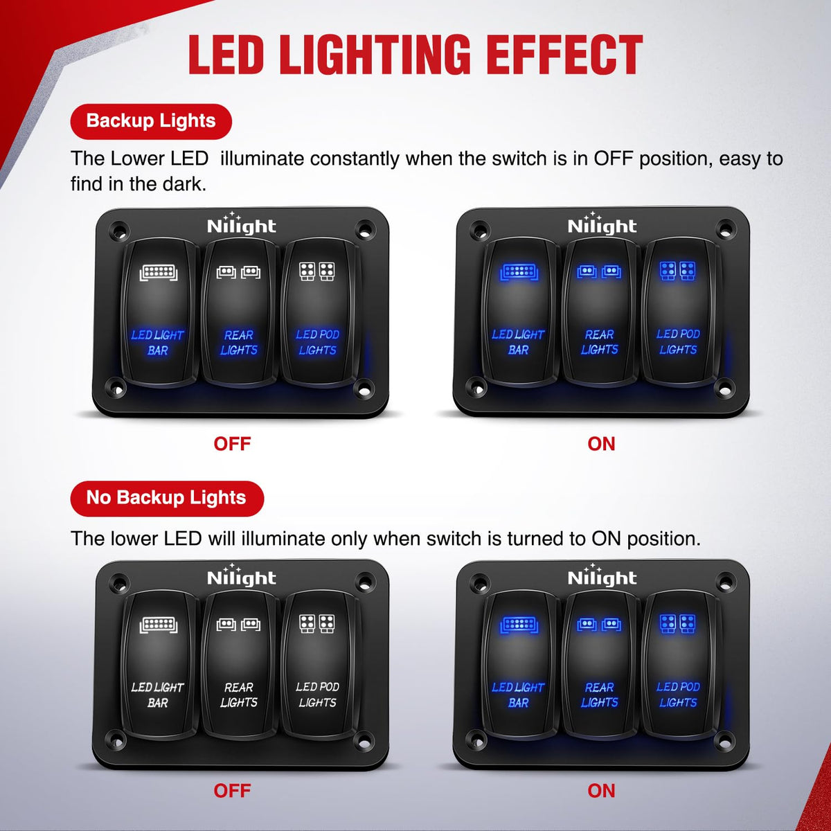 Nilight - Kit de arnés de cableado de barra de luz LED de 16 AWG, 12 V de encendido/apagado, 2 bandas grabadas con láser, panel de interruptor , fusible de relé de alimentación, interruptor