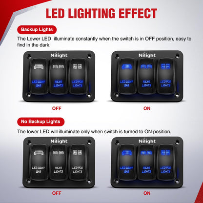 Nilight - Kit de arnés de cableado de barra de luz LED de 16 AWG, 12 V de encendido/apagado, 2 bandas grabadas con láser, panel de interruptor , fusible de relé de alimentación, interruptor
