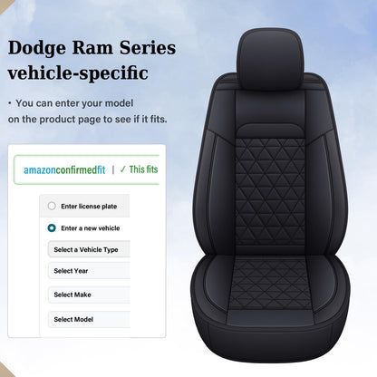 Coverado - Juego completo de fundas para asiento de automóvil, impermeable, protector de piel compatible con RAM 2002-2023 RAM 1500 2500 3500 camioneta Crew Quad Cab con banco curvado, color negro