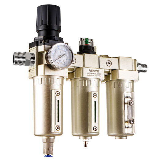 VEVOR Regulador de filtro para compresor de aire, 3/4" NPT, 3 etapas, 5 μm, 0,3 μm y 0,1 μm, sistema de secado con filtros de micrones y secador desecante, separador de agua con drenaje automático