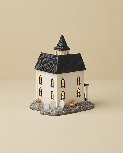 Lenox Figura clásico de Halloween Light-Up Manor | Casa embrujada de porcelana, 21 cm de altura, requiere 3 pilas AAA, no incluidas