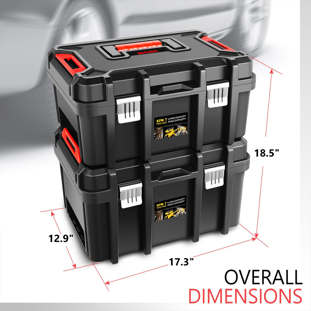 DNA Motoring Juego de 2 Cajas de Herramientas - Caja de Herramientas portátil con Organizador y Cerradura y Bandeja extraíble para Taller, Garaje y hogar, Gran Capacidad, TOOLS-00310