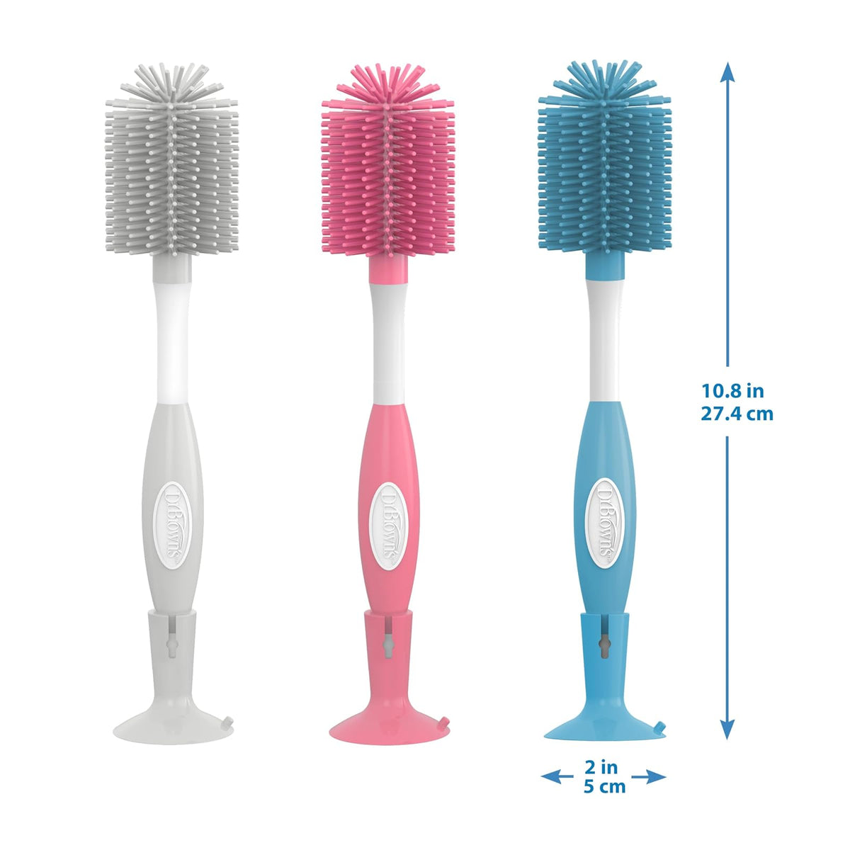 Dr. Brown's Cepillo de Limpieza de biberones de bebé Suave al Tacto, sin arañazos, Limpiador de pezones con Soporte y Clip de Almacenamiento, sin BPA, Rosa, 1 Paquete, AC229