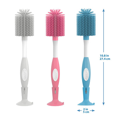 Dr. Brown's Cepillo de Limpieza de biberones de bebé Suave al Tacto, sin arañazos, Limpiador de pezones con Soporte y Clip de Almacenamiento, sin BPA, Rosa, 1 Paquete, AC229