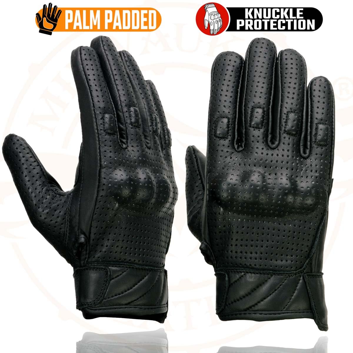 Milwaukee - Guantes cortos de piel perforados para hombre, Negro, Mediano