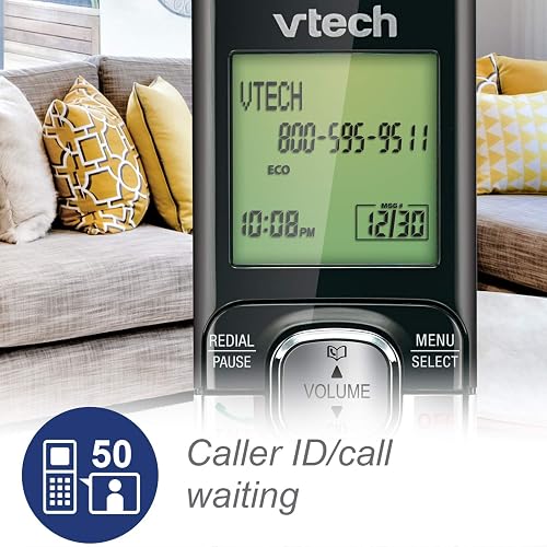 Teléfono Vtech DECT 6.0 con base para identificación de llamadas y llamada en espera, Azul/Negro