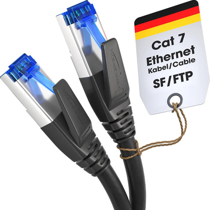 KabelDirekt – Cable Ethernet Cat 7 10Gbit/s – 82ft/25m | Para redes de alta velocidad, juegos, PC, conmutador/router/módem, negro