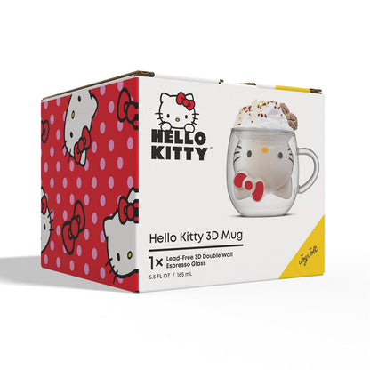 JoyJolt Hello Kitty Taza de café 3D, taza de vidrio de doble pared de 6 onzas con diseño 3D, vaso de chupito de espresso aislado, taza Kawaii Sanrio para café o té de doble tiro, cosas de cocina Hello