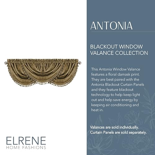 Elrene Home Fashions Antonia - Cortina oscurecedora para Ventana, Dorado Antiguo, 52" x 36" (1 Valance), 1, 1