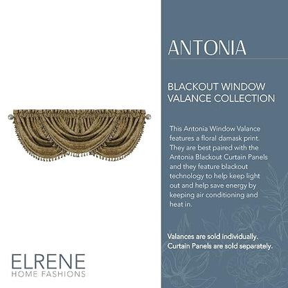 Elrene Home Fashions Antonia - Cortina oscurecedora para Ventana, Dorado Antiguo, 52" x 36" (1 Valance), 1, 1