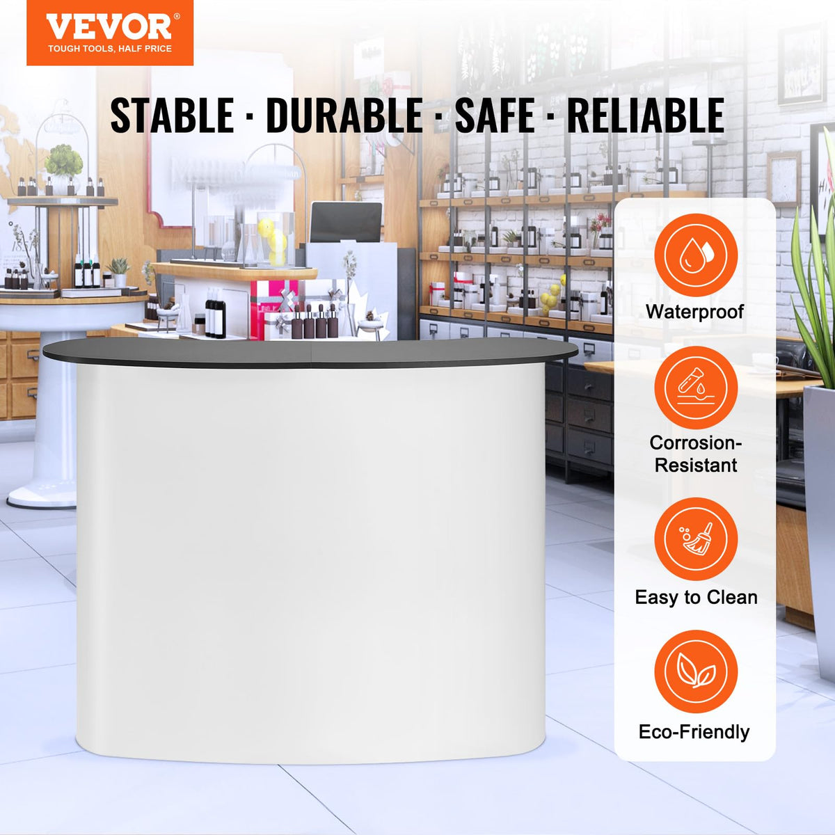 VEVOR - Mesa portátil de podio para exposición, 51.5 x 18.3 x 37.5 Pulgadas, Soporte de exhibición para mostrador, Feria con Pared, Mesa de Bar Plegable de promoción al por Menor con Estante de