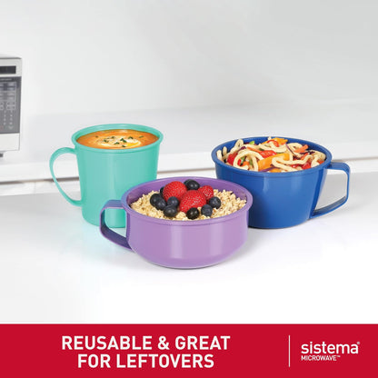 Sistema - Recipientes para microondas | Taza de sopa, tazón de avena y tazón de fideos | Recipientes de alimentos con ventilación de liberación de vapor | Sin BPA | Rojo | 3 unidades