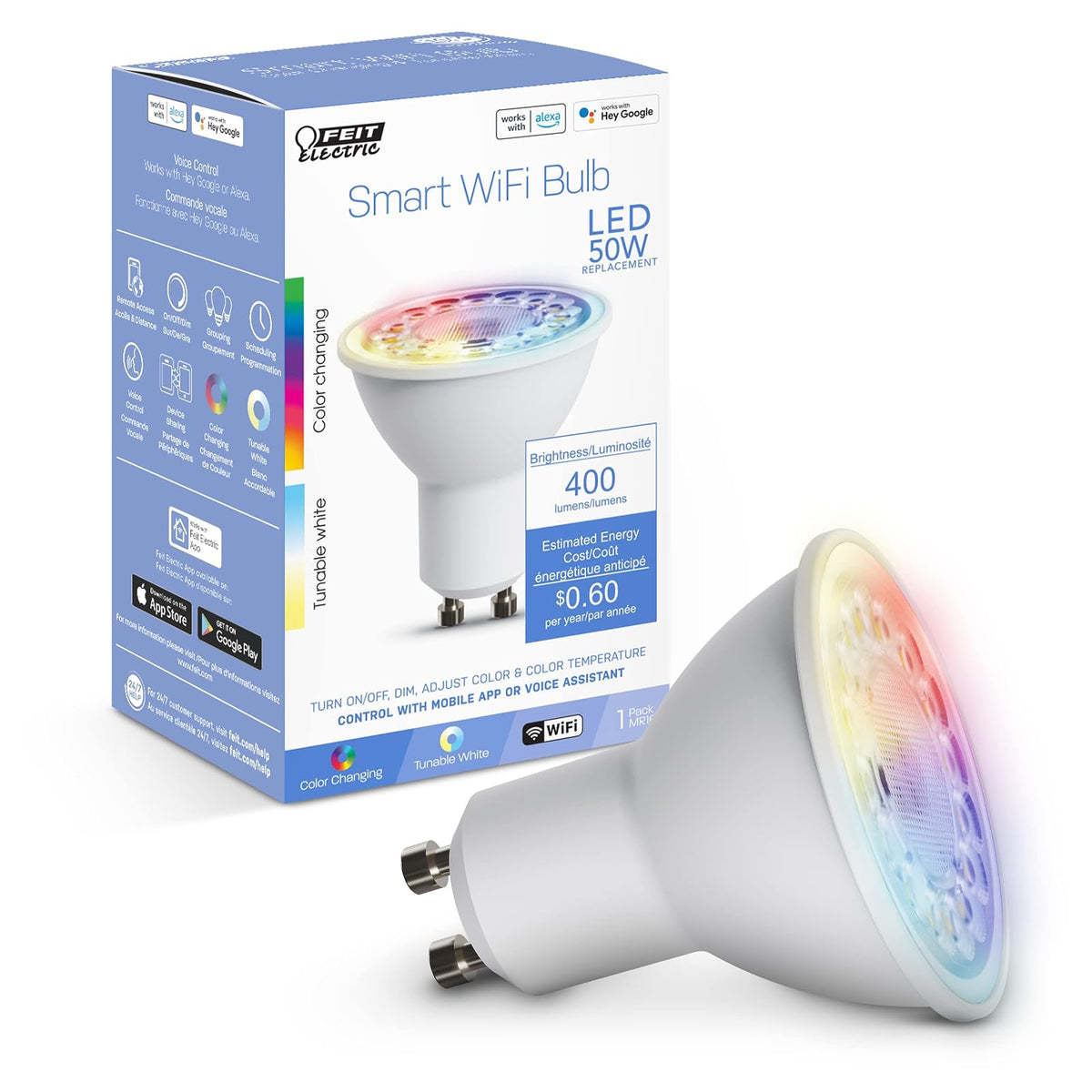 Feit Electric - foco LED RGBW equivalente a 50 W, Alexa Google Siri Smart RGBW, color blanco