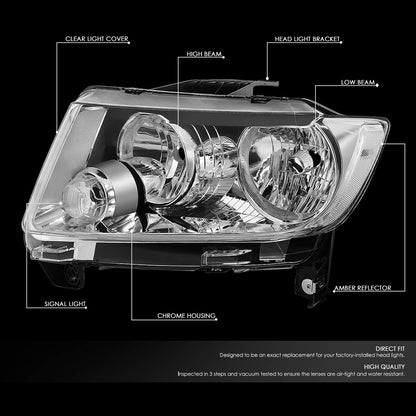 DNA MOTORING HL-OH-JGC11-CH-CL1 Faros Halógenos Carcasa Cromada para Jeep Grand Cherokee 11-13