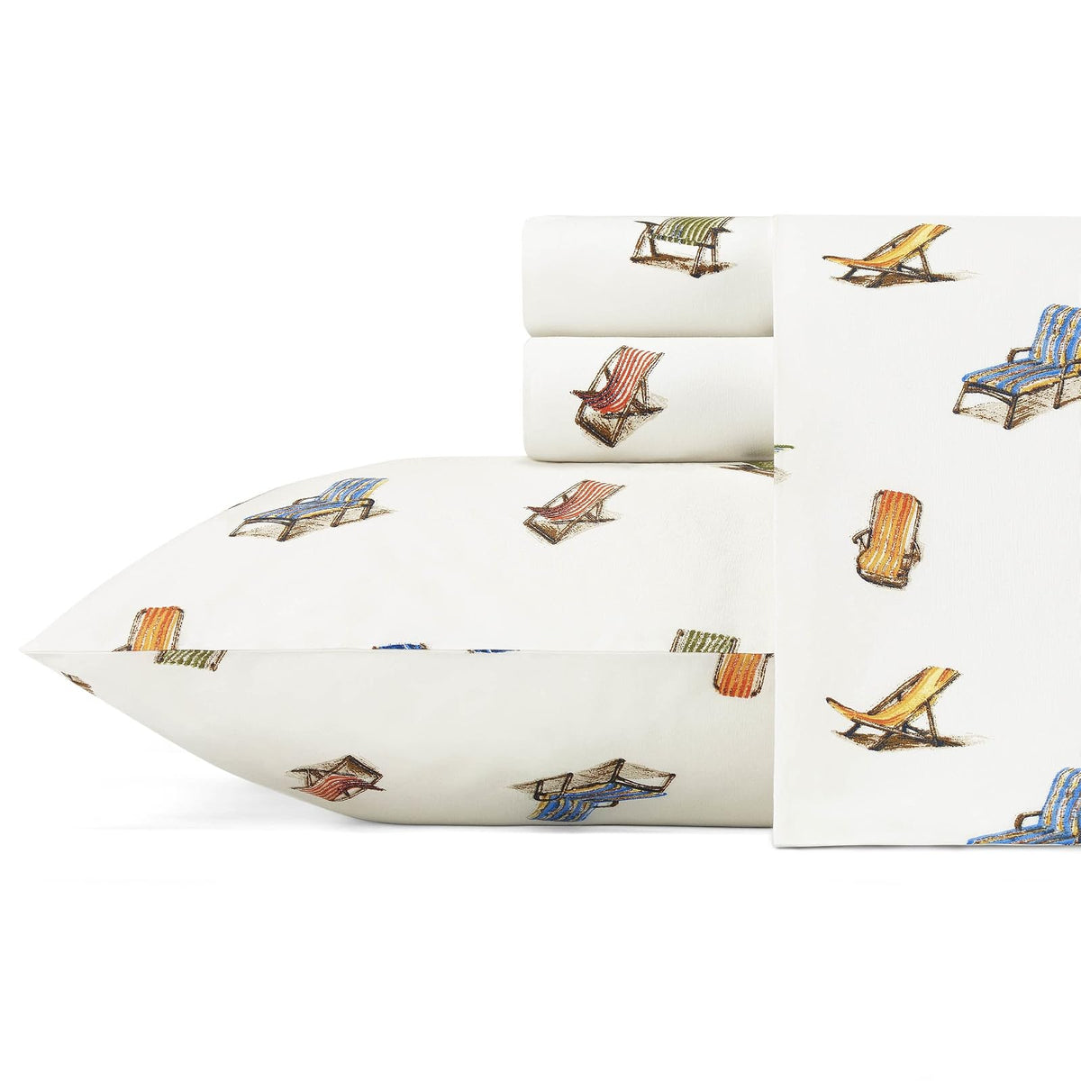 Tommy Bahama - Juego de sábanas de percal de algodón, crujiente y Fresco, Elegante Juego de Ropa de Cama (sillas de Playa Multi, King)