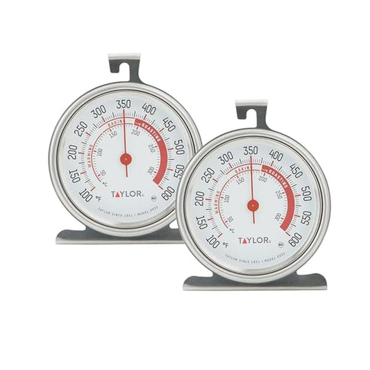 Taylor 5932 Termómetro de dial grande para cocina y horno, esfera de 3.25 pulgadas, acero inoxidable, termómetros para horno, plateado - paquete de 2