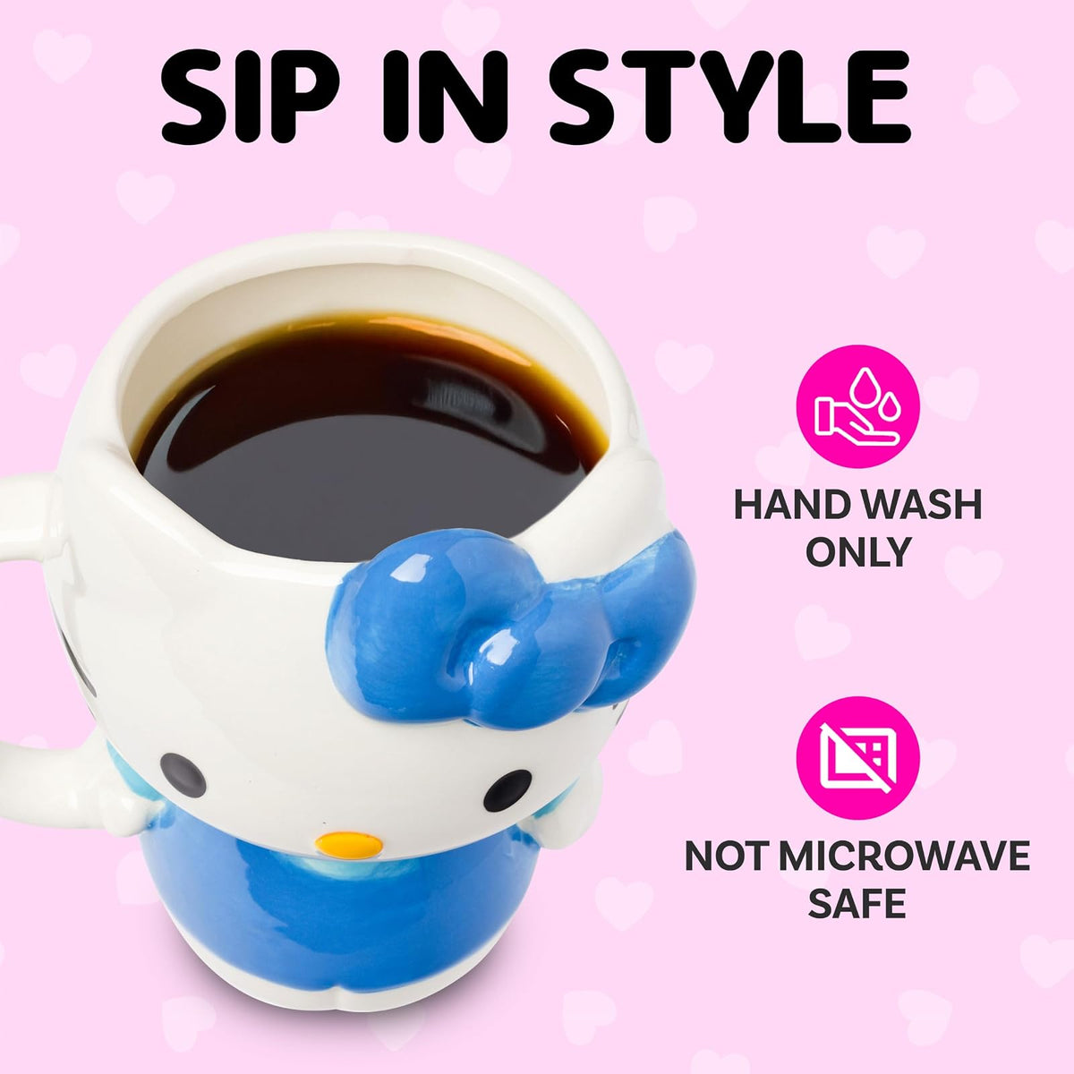 Silver Buffalo Sanrio Hello Kitty - Taza esculpida de cerámica 3D con vestido azul, 20 onzas