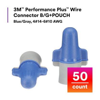 Conector de cable 3M Performance Plus, conectores de resorte de acero flexible, 14-6 AWG, color azul y gris (B/G+), bolsa de 50