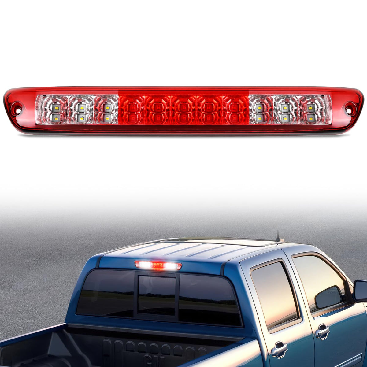 Nilight Tercera Luz de Freno LED para Camioneta - rojo (Red Lens) - Chevy Colorado - GMC Canyon 2004-2012