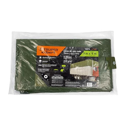 Truper Expert LT-34X, Lona Uso rudo, Verde Olivo, 3 x 4 m, Paquete con 1 Pieza
