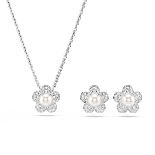 Juego de collar y arete de Swarovski x Ariana Grande, acabado rodio, colección oficial de joyas Ariana Grande