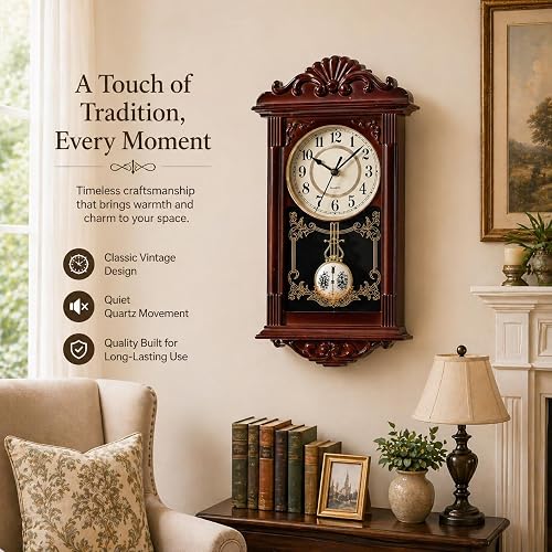 Clockswise QI004145.BN - Reloj de Pared con diseño de péndulo de plástico para Sala de Estar, Cocina o Comedor, Color marrón