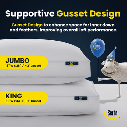 Serta Hotel Collection - Juego de 2 Almohadas de Plumas de Ganso Blanco, 100% algodón, tamaño King, 2 Unidades