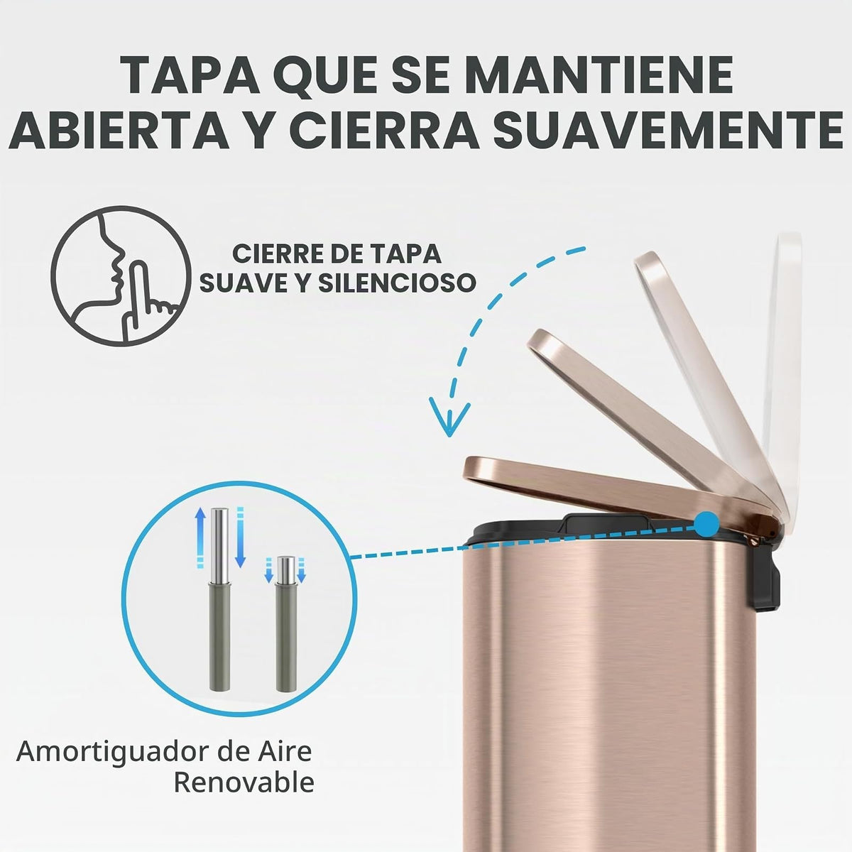 ITouchless - Cubo de basura SoftStep de 13.2 galones con filtro de olor, cubo de basura con pedal de acero inoxidable dorado rosa de 50 litros para el hogar