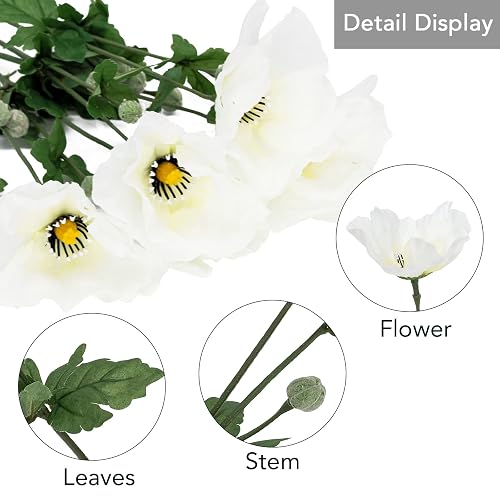 Softflame Flores Artificiales, Falsas, de imitación, Color Blanco, 6 Unidades, para Bodas, hogar, Fiestas, restaurantes y día de los Veteranos