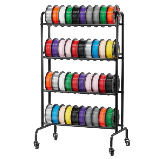 VEVOR Estante de Almacenamiento de Filamentos de 4 Niveles para Impresión 3D Soporte de Metal para Bobinas de Filamento con Ruedas 750 x 455 x 1230 mm para Estudios, Talleres, Oficinas, Negro