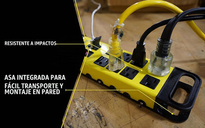 Yellow Jacket - Tira protectora de sobretensión de metal, 8-Outlet Power Strip, Amarillo