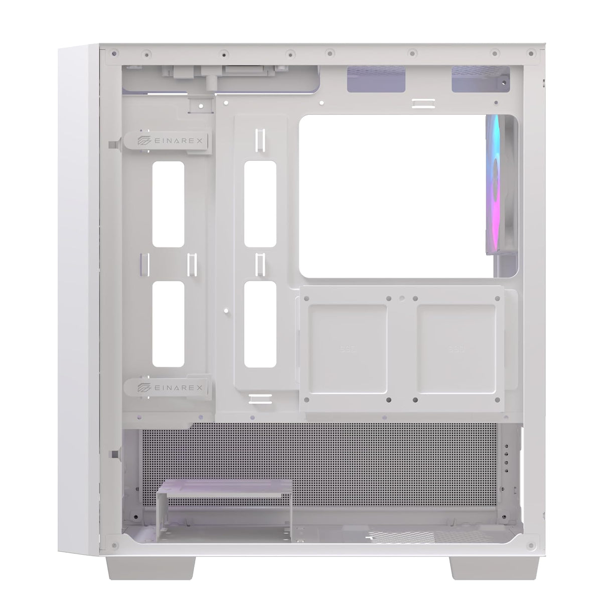 EINAREX Pulse PM150 White - Gabinete Micro-ATX, Cristal Templado, Panel Frontal de Malla, Incluye 3 Ventiladores RGB, USB C, Soporta Enfriamientos de 240mm
