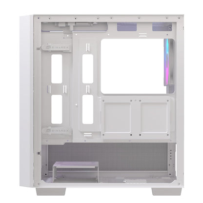 EINAREX Pulse PM150 White - Gabinete Micro-ATX, Cristal Templado, Panel Frontal de Malla, Incluye 3 Ventiladores RGB, USB C, Soporta Enfriamientos de 240mm