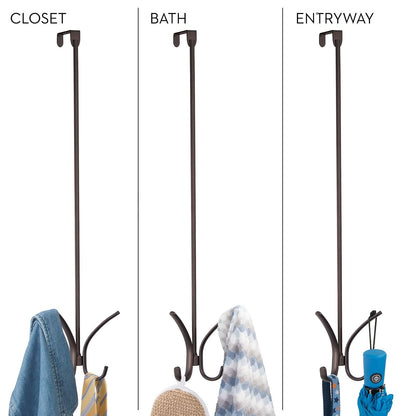 InterDesign 31372 Axis Easy Reach Over Door Organizer Hooks for Coats, Hats, Robes, Clothes or Towels, 2 Dual Hooks, Bronze