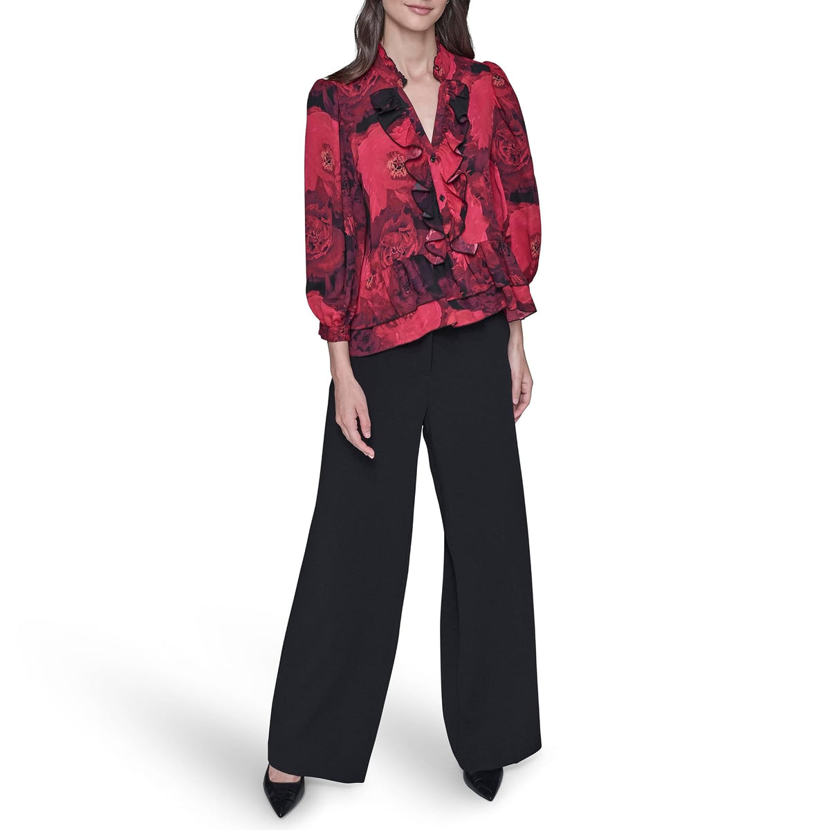 Karl Lagerfeld - Blusa de Manga Larga con Cuello en V para Mujer