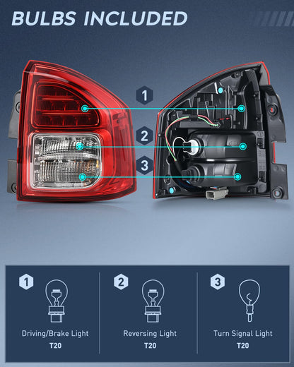 Nilight - Conjunto de luz trasera compatible con 2011 2012 2013 Jeep Compass luz trasera estilo OE lámpara de repuesto para lado del pasajero con bombillas