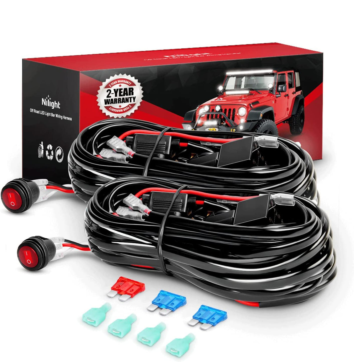 Nilight Kit Arnés de Cableado Barra de Luz LED 16 AWG 12V con Interruptor, Fusible y Relé