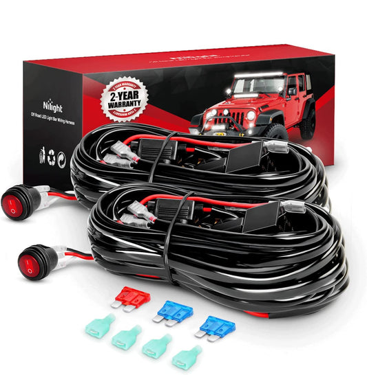 Nilight Kit Arnés de Cableado Barra de Luz LED 16 AWG 12V con Interruptor, Fusible y Relé