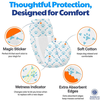 American Kennel Club Male Dog Wrap, Disposable Diapers with Wetness Indicator, Small, 50 Count