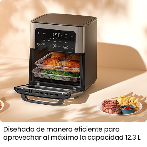 Chefman Freidora de aire 6 en 1 multifuncional XL de 13 cuartos, Asador, Deshidratador de alimentos, Horno de convección, Controles de pantalla táctil, Puerta con ventana - Acero inoxidable