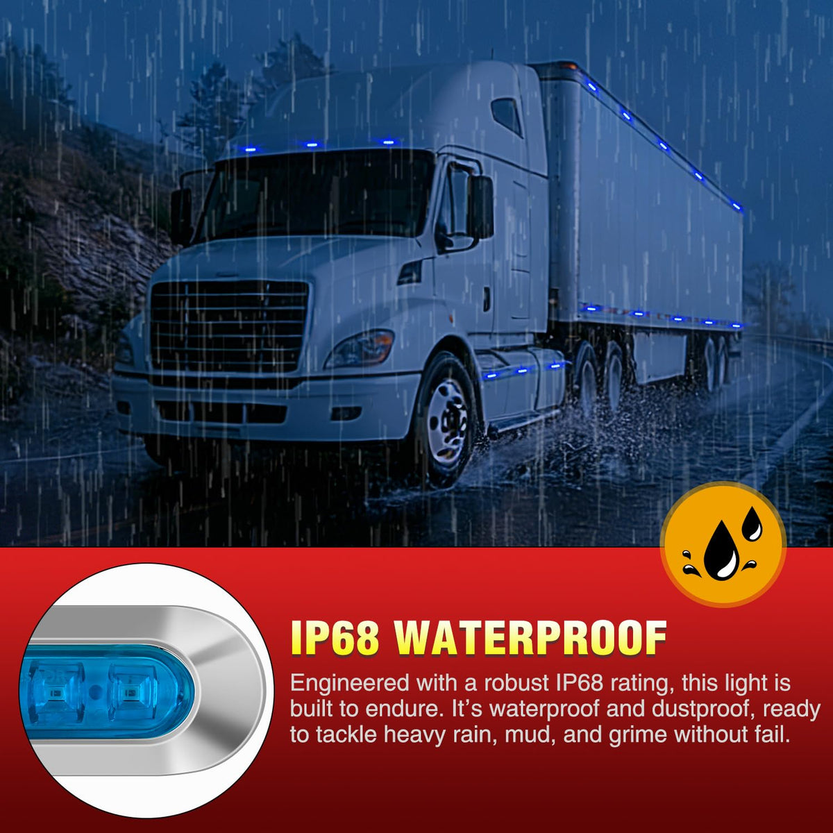 Nilight - 10 luces laterales ovaladas azules, 4 luces LED de 3.7 pulgadas, IP68, impermeable, CC 12-24 V, con bisel chapado en cromo, universal, para coche, camión, autobús, remolque, barcos