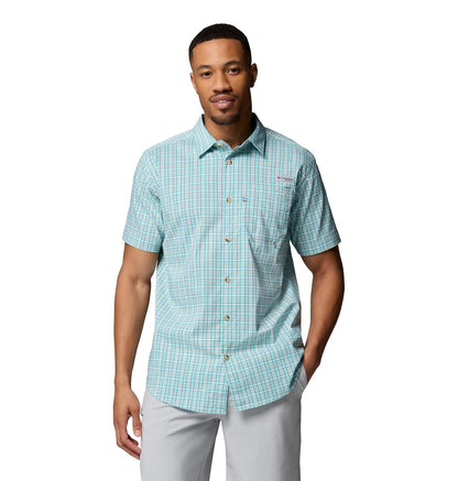 Columbia PFG Harbor Peak - Camisa de Manga Corta para Hombre - M - Tartán Marino Ligero Marino
